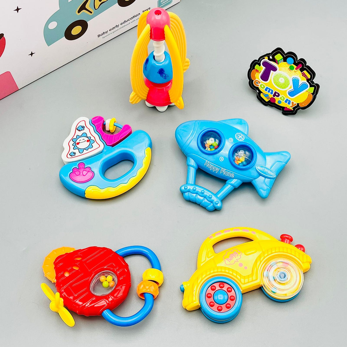 5 Pcs Premium Vehicles Shape Rattles & Teather