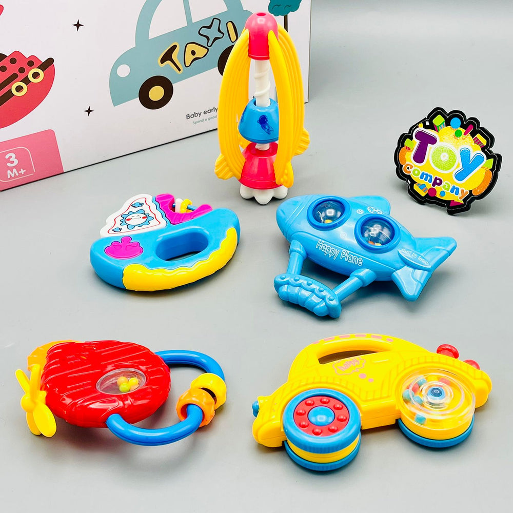 5 Pcs Premium Vehicles Shape Rattles & Teather