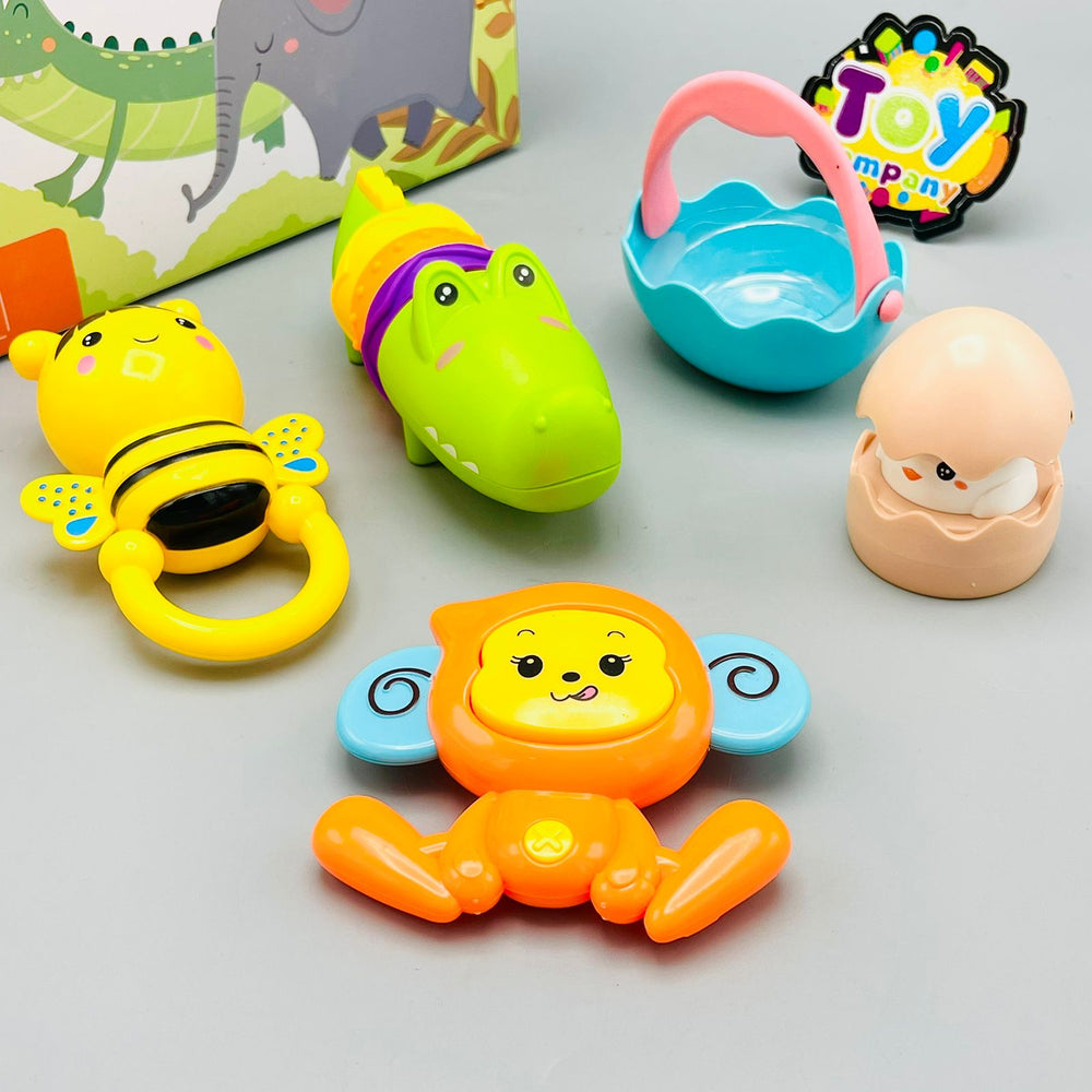 4 Pcs Premium Animal Shape Rattle & Teether Set
