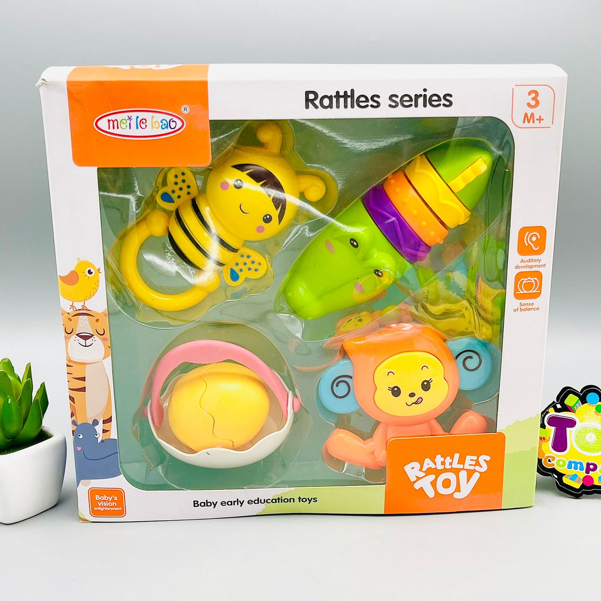 4 Pcs Premium Animal Shape Rattle & Teether Set