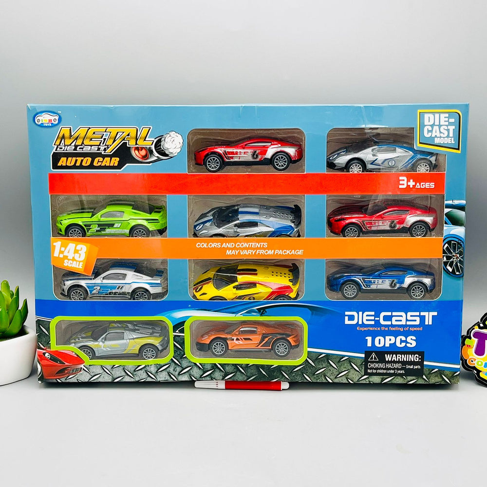 Diecast 1:43 Scale Pack of 10 Metal Cars