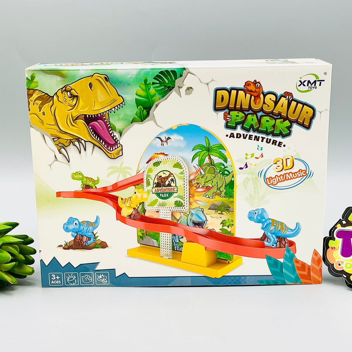 3D Dinosaur Chase & Race Track with Lights & Sound