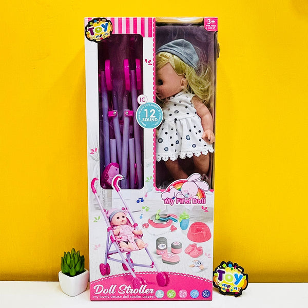 Pretend Doll With Stroller And Accessories