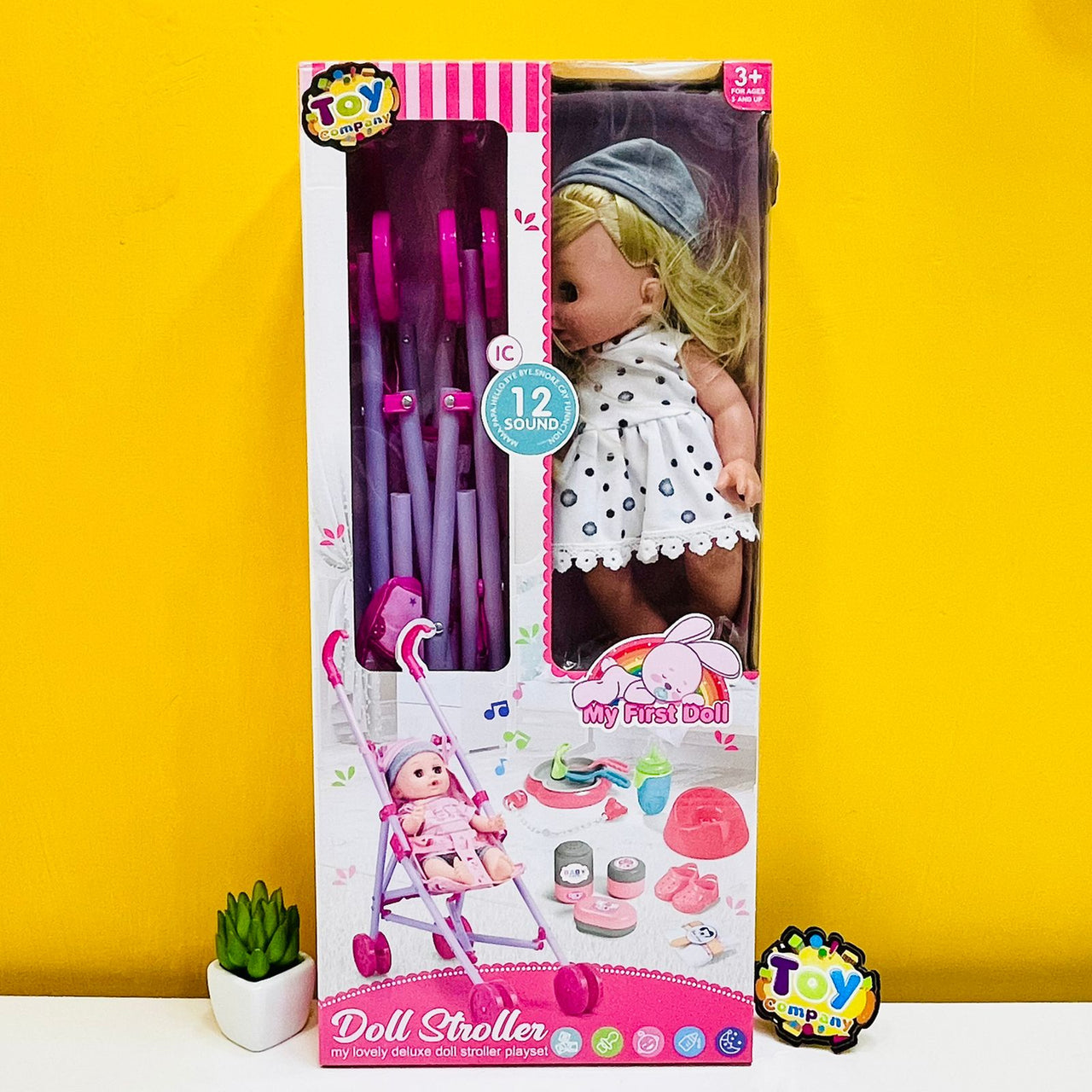Pretend Doll With Stroller And Accessories