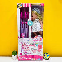 Pretend Doll With Stroller And Accessories