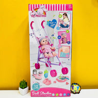 Pretend Doll With Stroller And Accessories