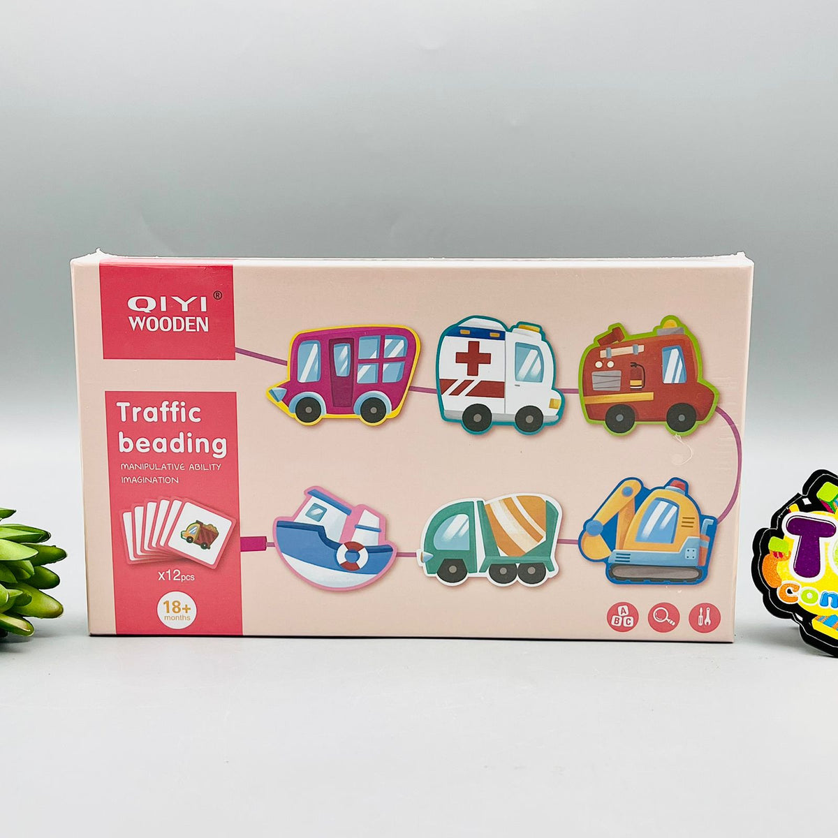 Wooden String Traffic Beading For Toddlers-12 Cards
