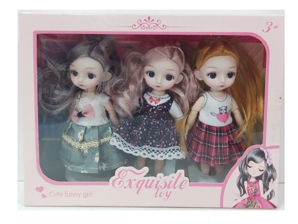 6* Inches Premium Quality Movable Joints Dolls Set- 3Pcs