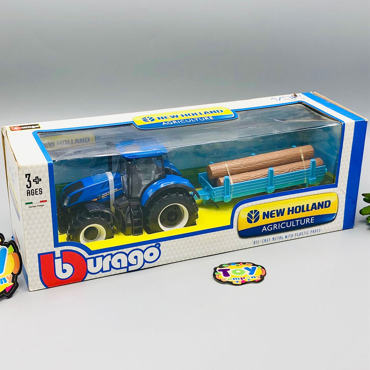 Bburago 1:32 Diecast Holland Tractor With Trailer