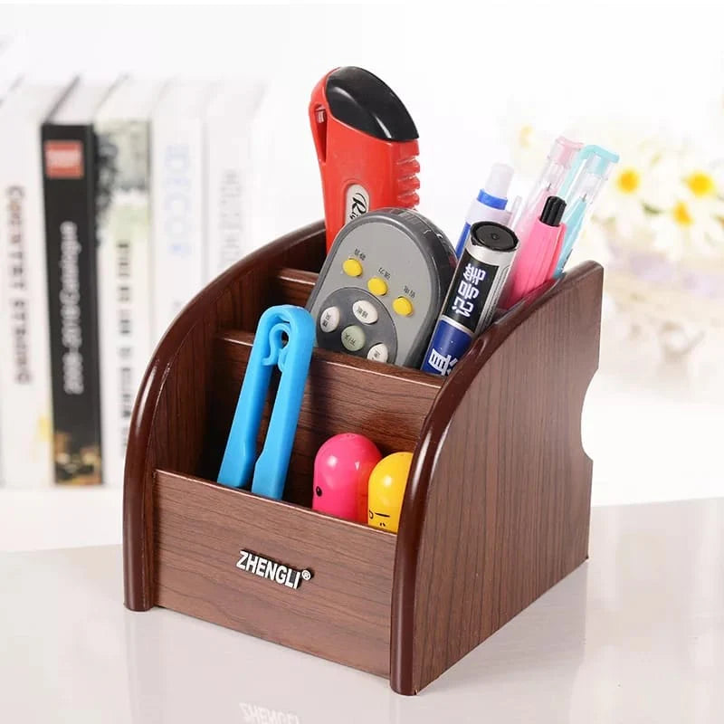 12.5cm Wooden Pen Holder With Rotatable Base