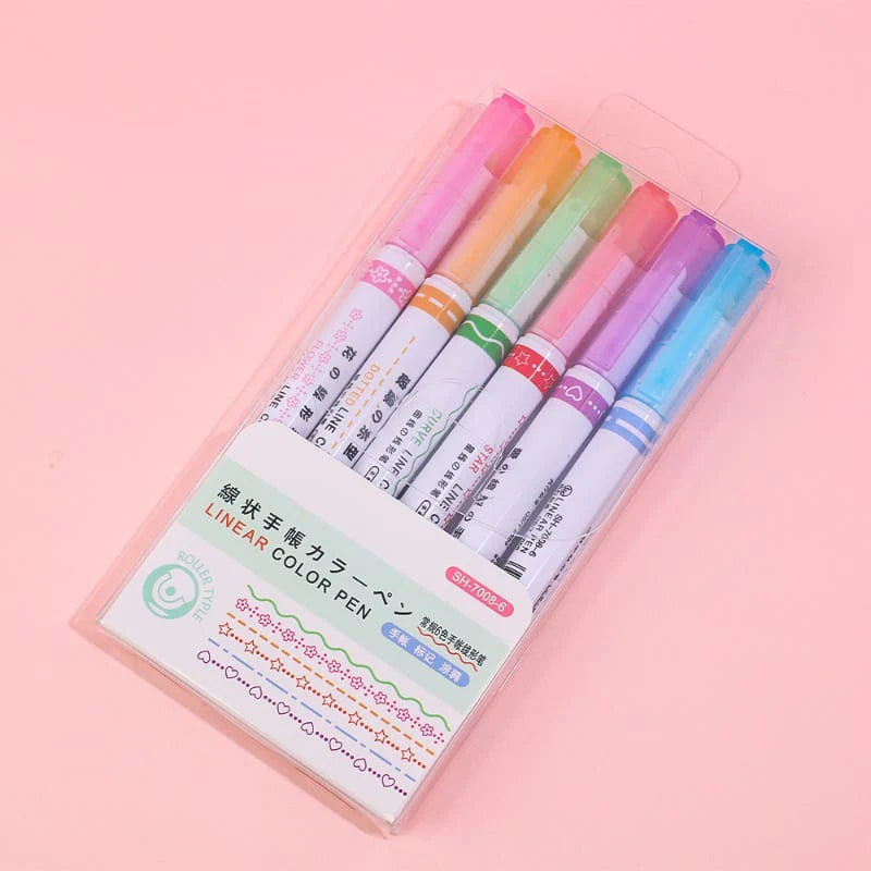 6Pcs Pattern Roller Color Pen Set