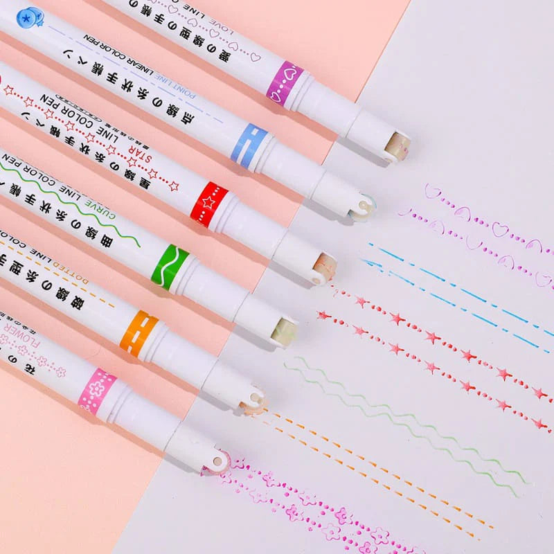 6Pcs Pattern Roller Color Pen Set