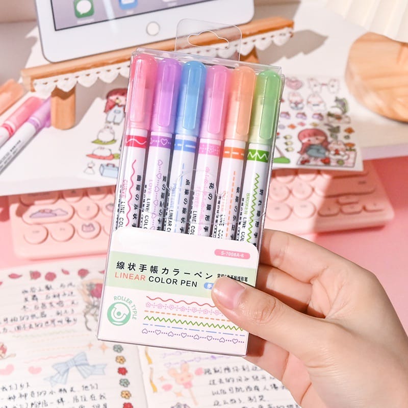 6Pcs Pattern Roller Color Pen Set