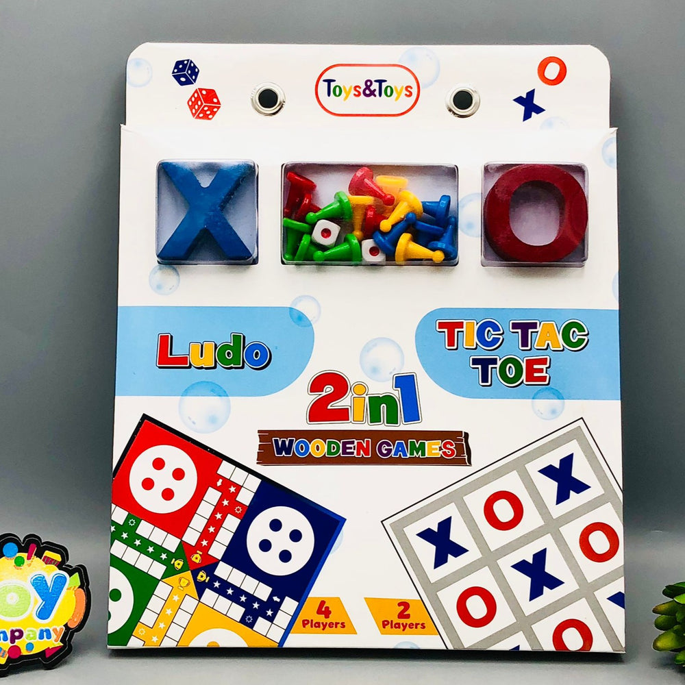 2in1 Wooden Tic Tac Toe & Ludo Game Board