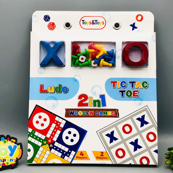 2in1 Wooden Tic Tac Toe & Ludo Game Board