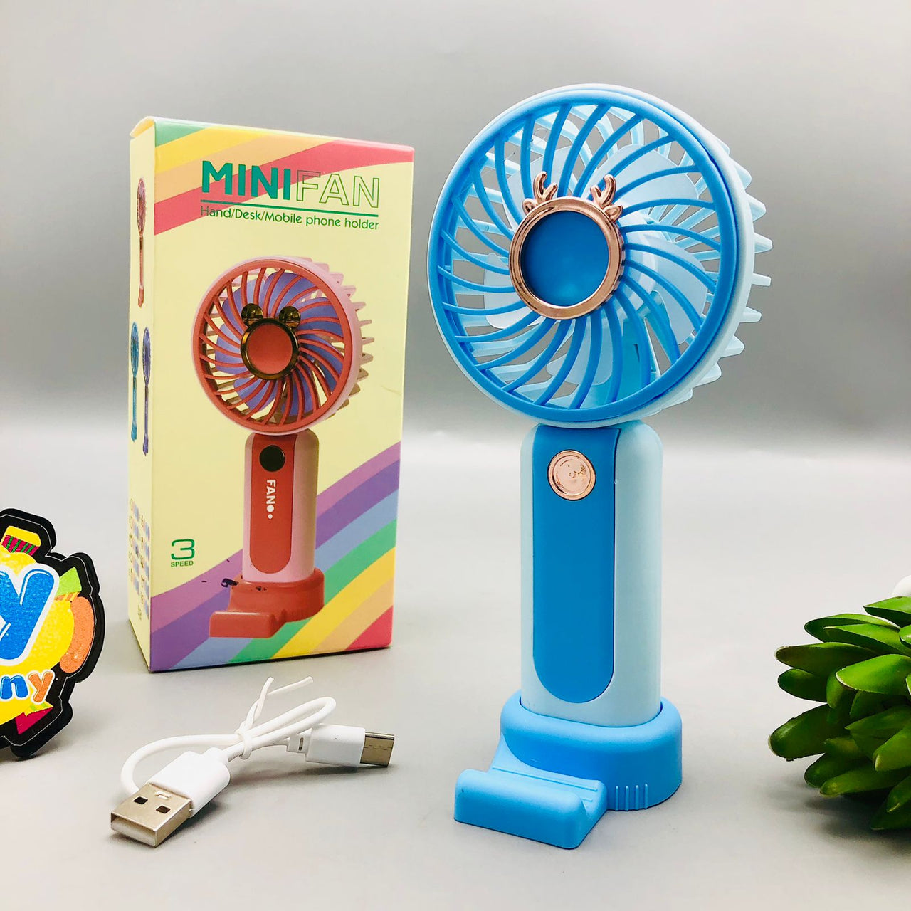 Rechargeable Mini Handheld Fan With Phone Holder