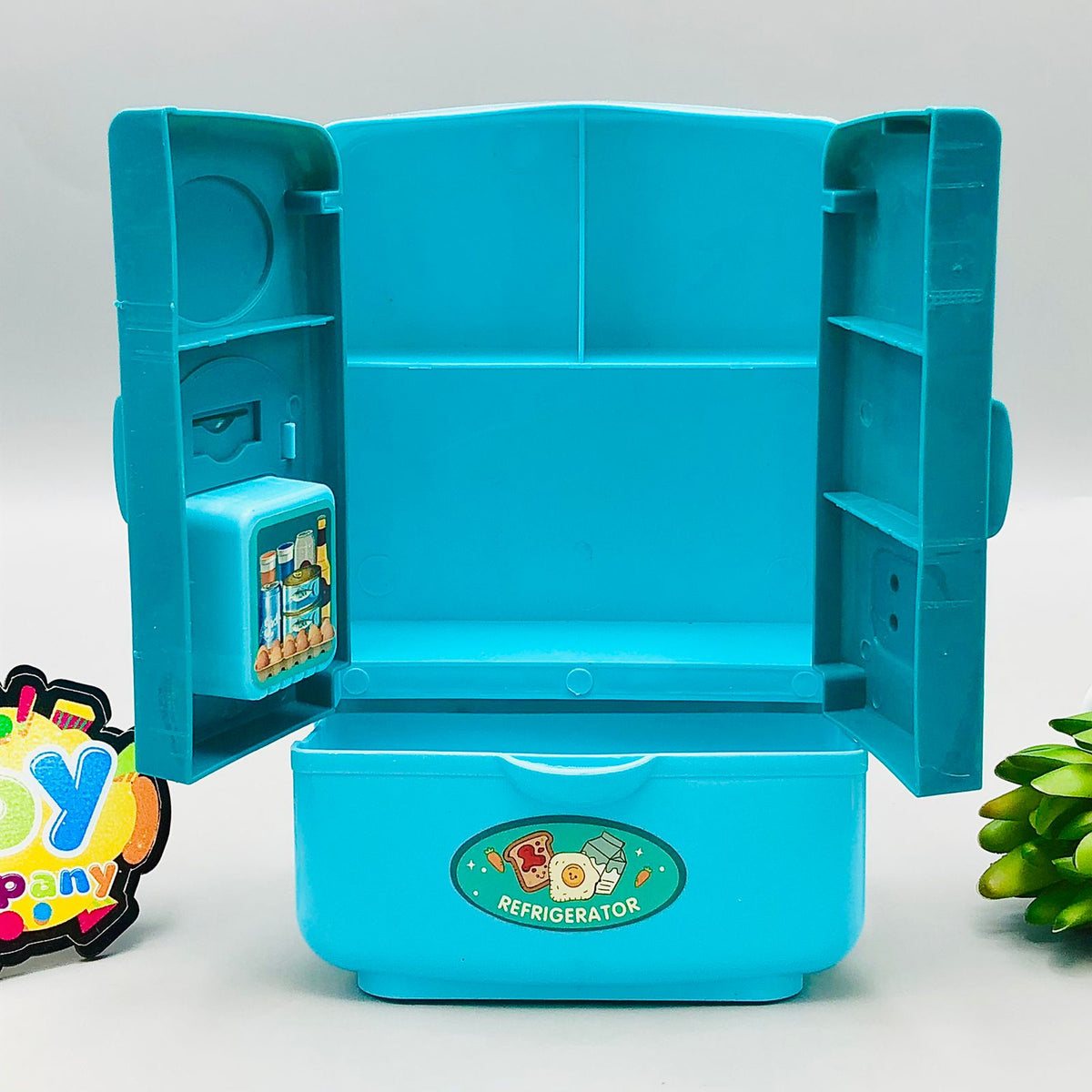 8Pcs Pretend Play Delicious Food With Refrigerator - Blue