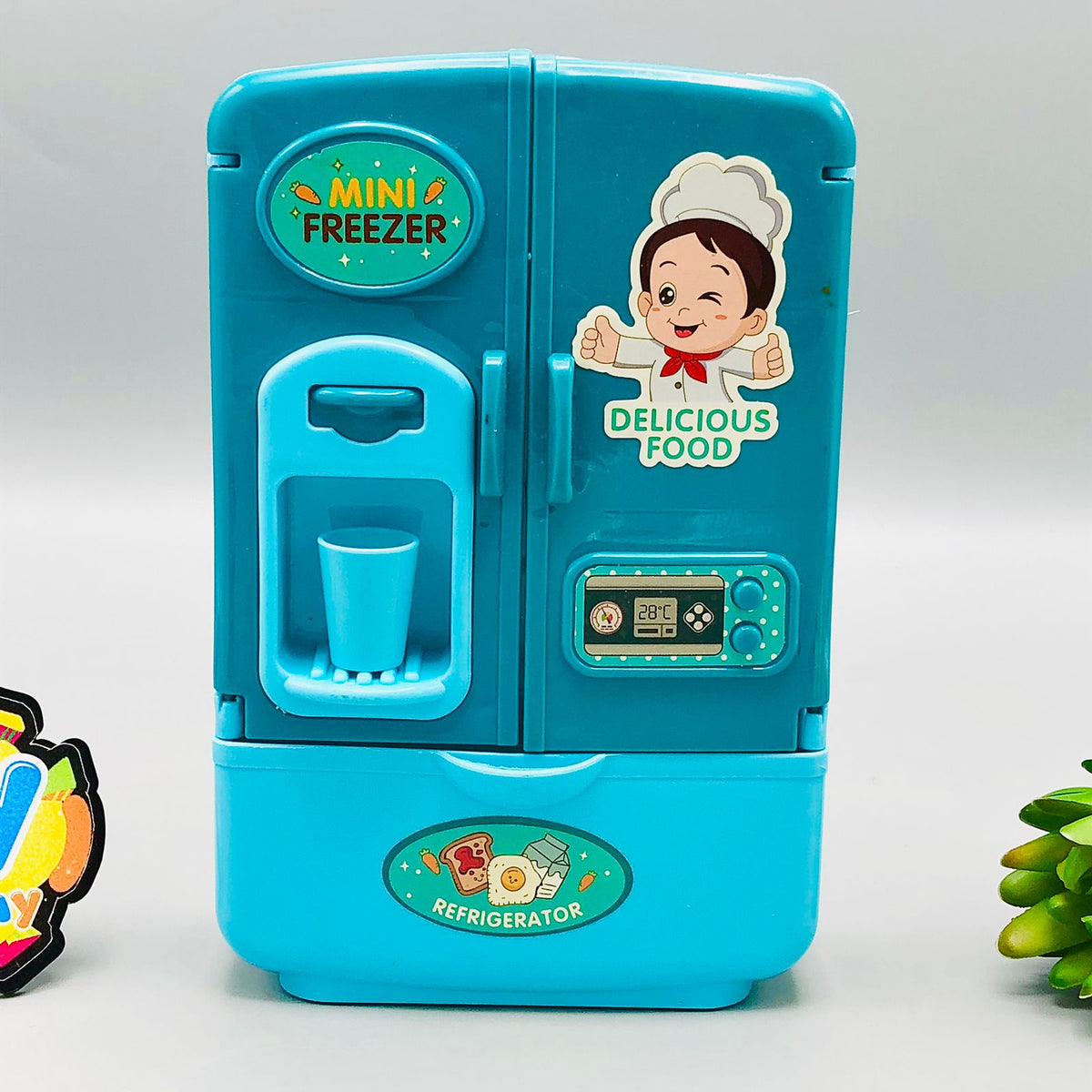 8Pcs Pretend Play Delicious Food With Refrigerator - Blue