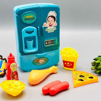 8Pcs Pretend Play Delicious Food With Refrigerator - Blue