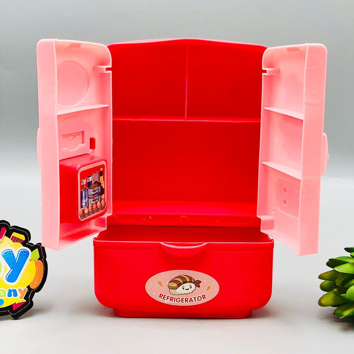 8Pcs Pretend Play Delicious Food With Refrigerator - Pink