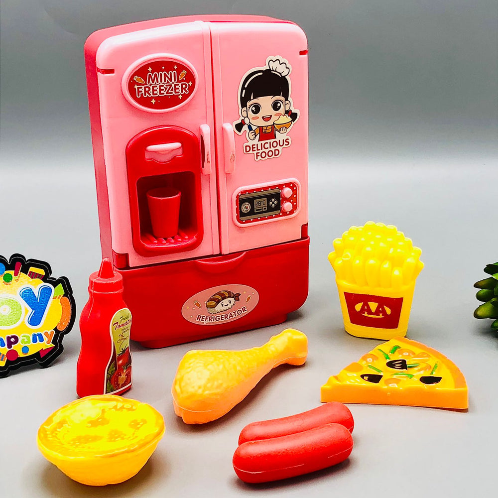 8Pcs Pretend Play Delicious Food With Refrigerator - Pink