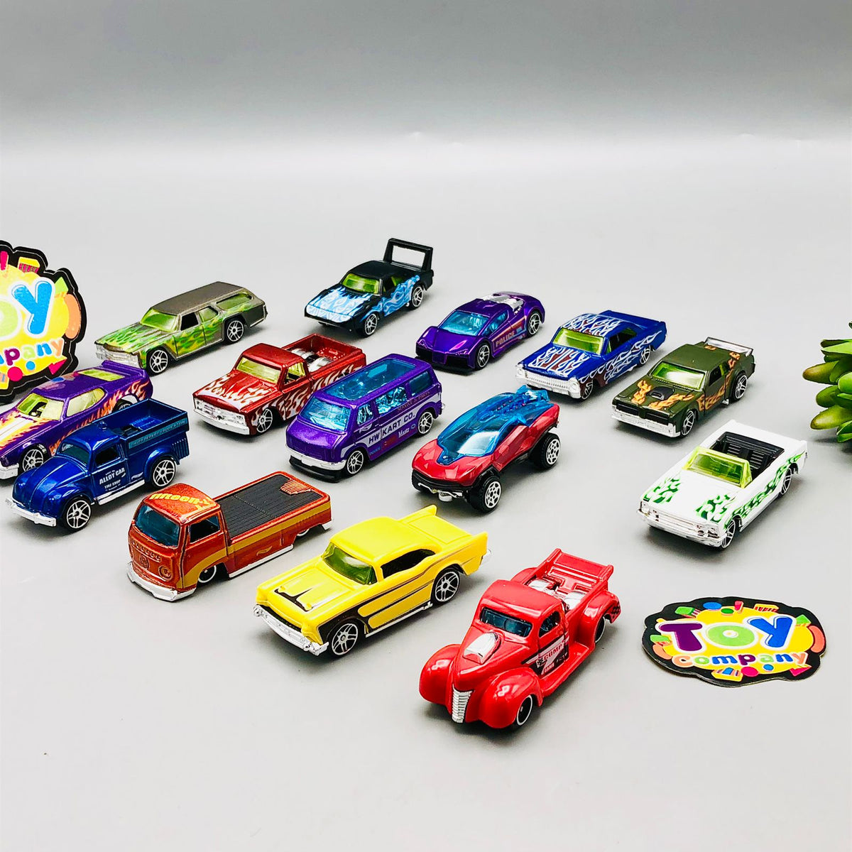 Hot Wheel Diecast Set of 14 Cars with Display Racks