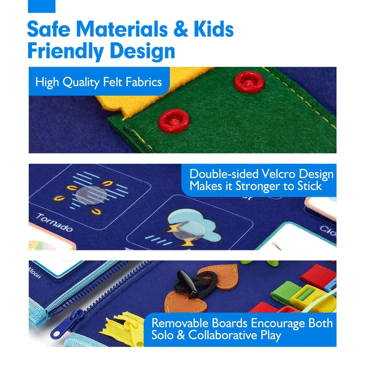 Montessori 8 Pages Multi-functional Activity Busy Book - Blue
