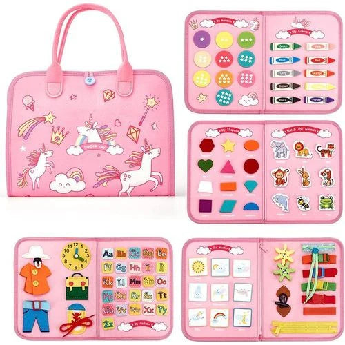 Montessori 8 Pages Multi-functional Activity Busy Book - Pink