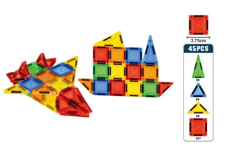 45Pcs Kids Magnetic Tiles Building Set With Storage Box