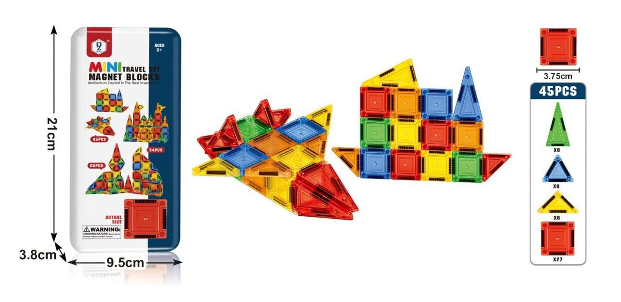 45Pcs Kids Magnetic Tiles Building Set With Storage Box