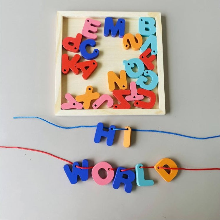 Wooden Capital Letters Lacing Tray