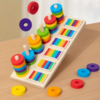 Wooden Montessori Color Matching Pillar Pair Set