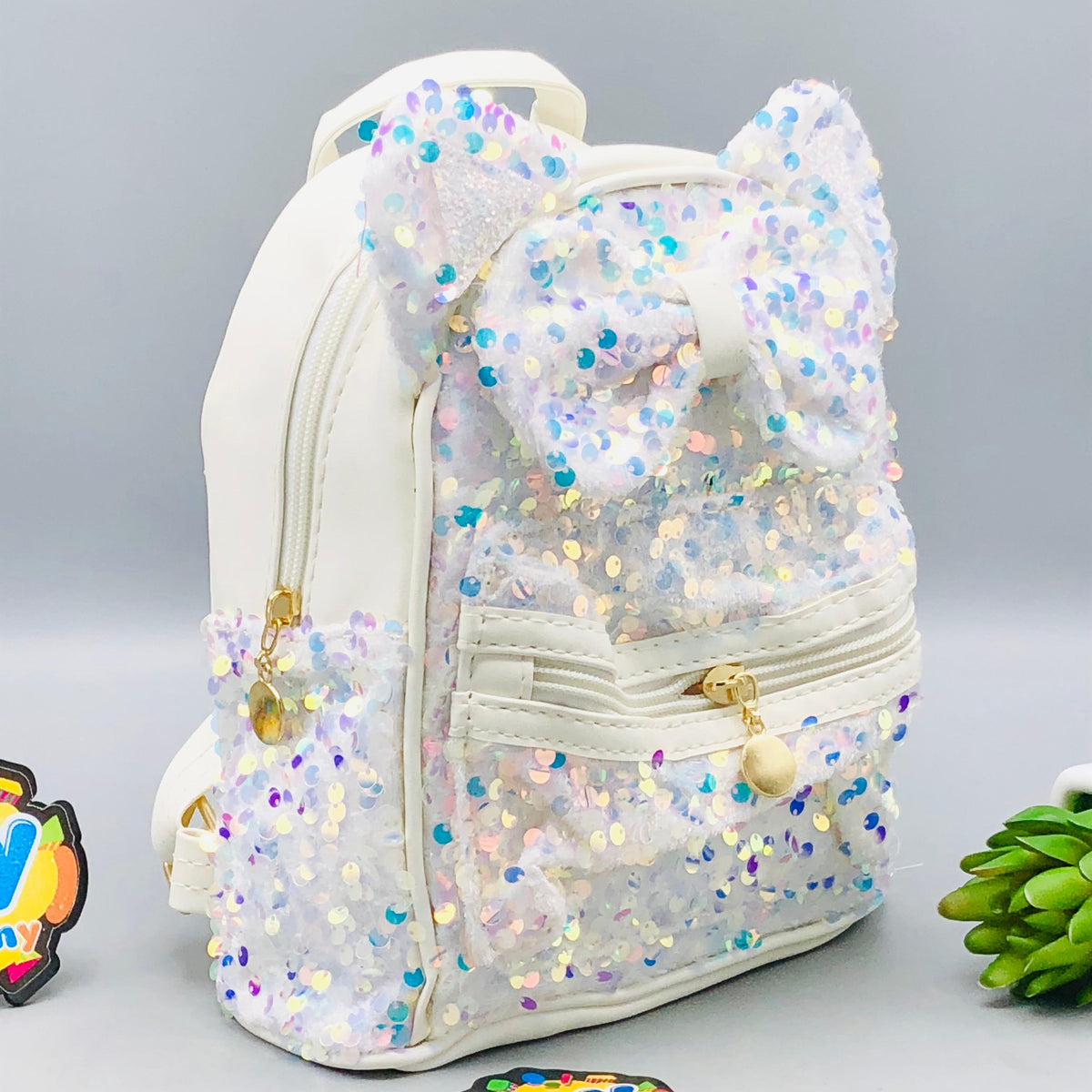 7.5* Inches Girls Fancy Kitty Backpack - White