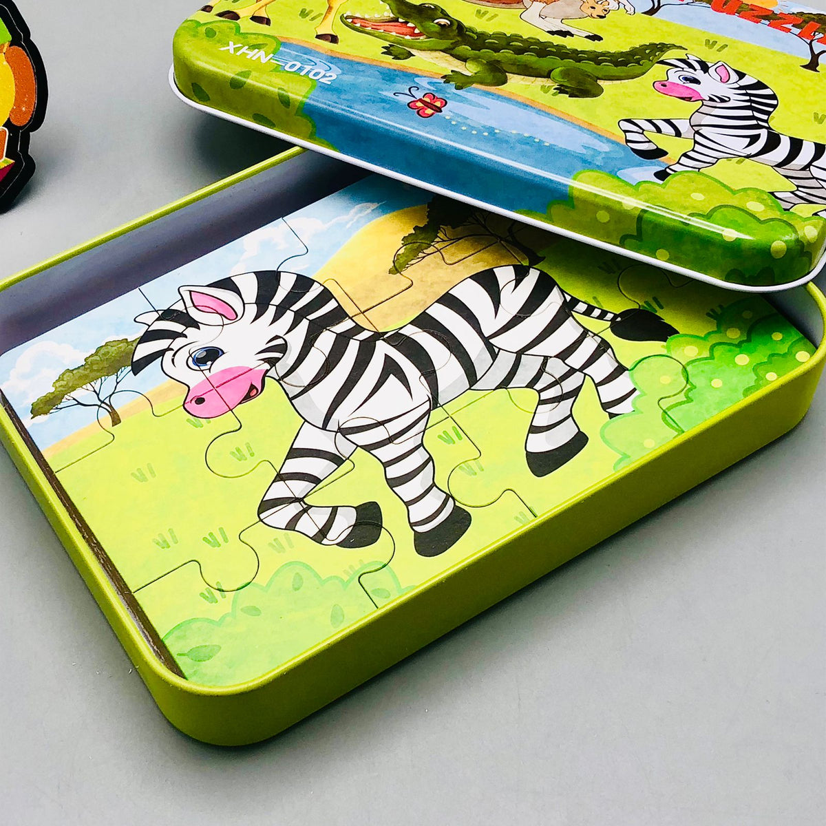 Jigsaw Wood Puzzle Pieces With Iron Box - Assortment