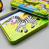 Jigsaw Wood Puzzle Pieces With Iron Box - Assortment
