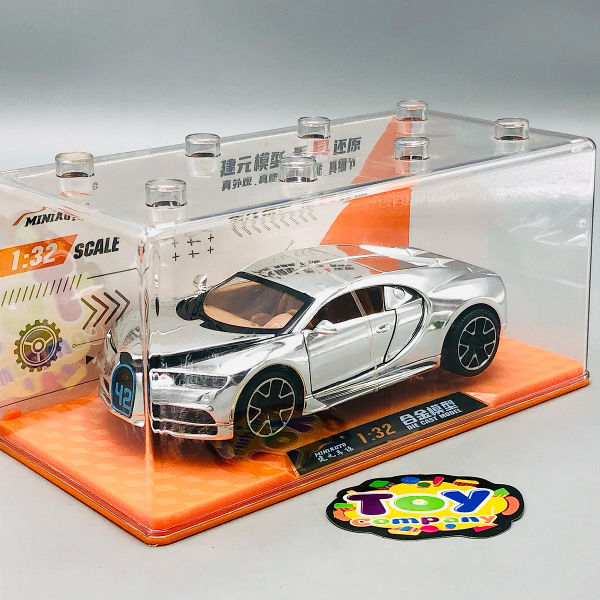 1:32 Diecast Bugatti Chiron With Acrylic Display Box - Glossy Silver