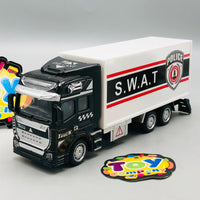 1Pc Alloy Pullback Police Container Truck