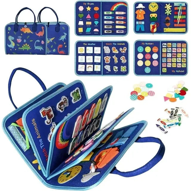 Montessori 8 Pages Multi-functional Activity Busy Book - Blue