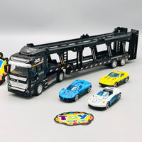 Diecast Car Carrier Truck With Trailer - 3Pcs Cars