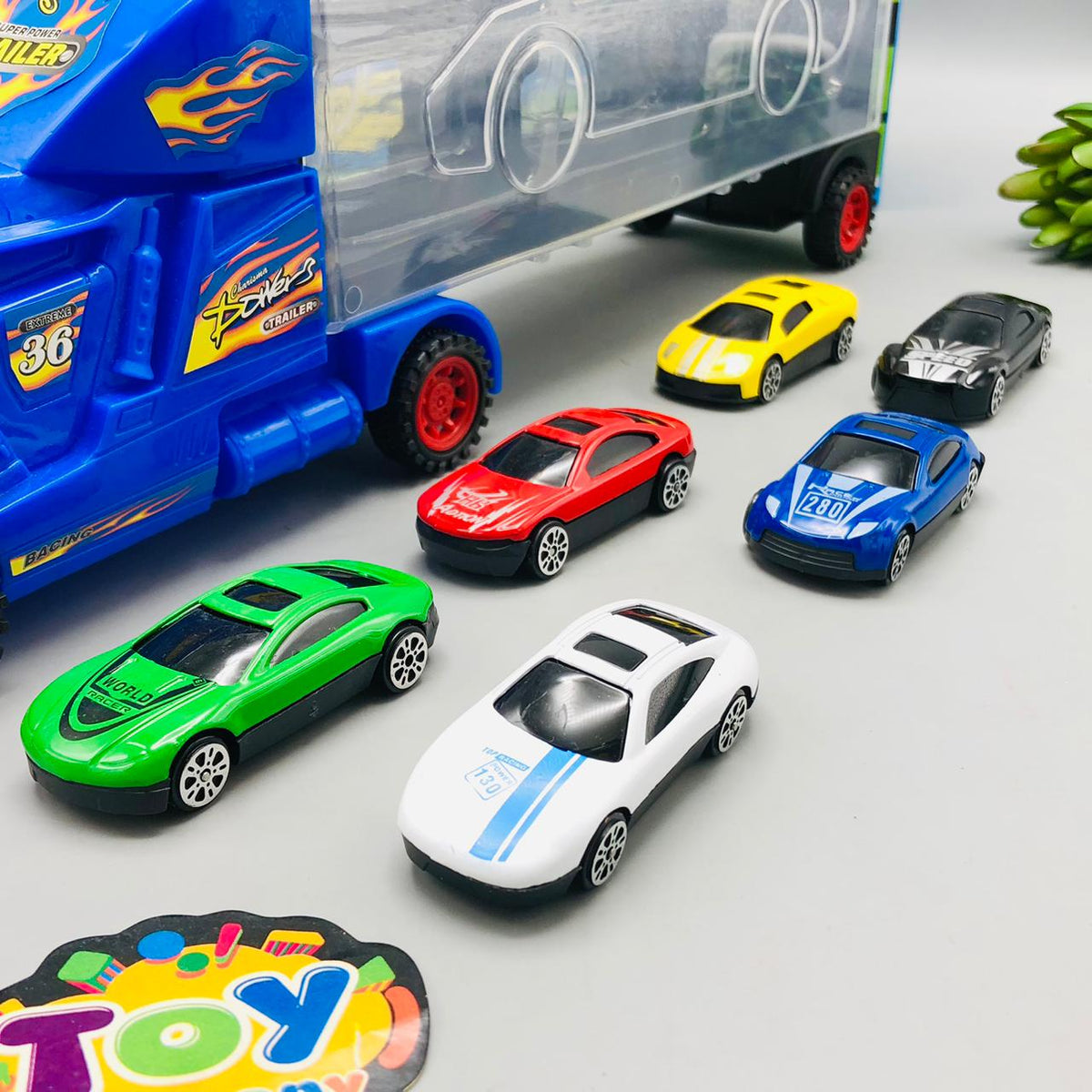 Hot Wheels Car Carrying Trailer Truck - 6Pcs Cars