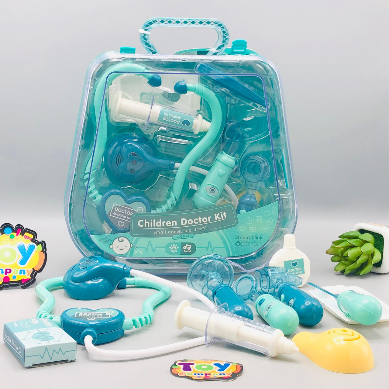 13Pcs Kids Pretend Play Doctor Kit With Acrylic Box - Green