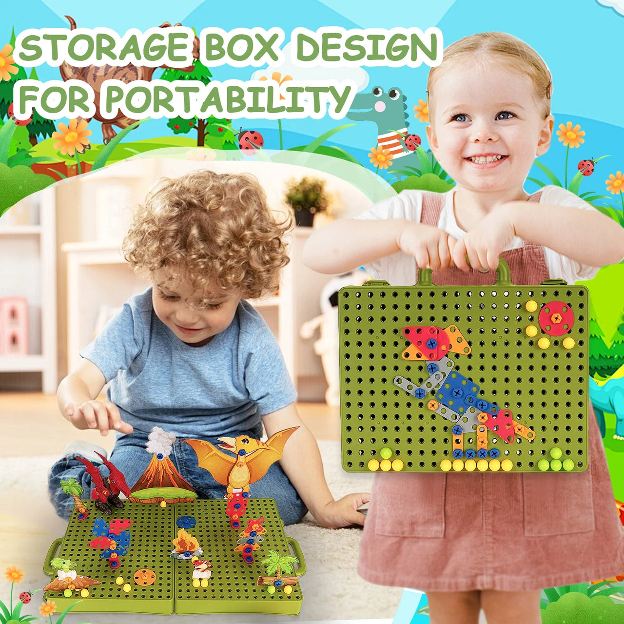 DIY Creative Dinosaur Projection & Puzzle Board With Storage Box