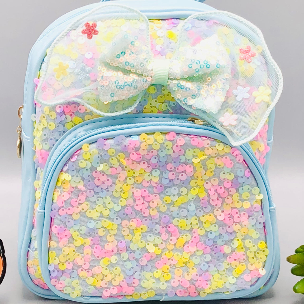 7.5* Inches Girls Fancy Bow Backpack - Blue
