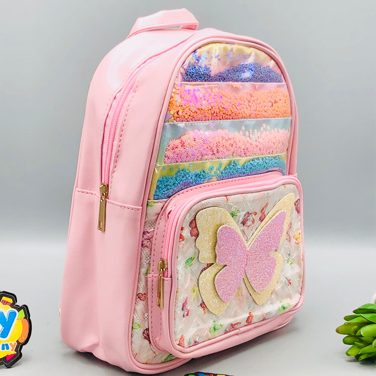10* Inches Girls Fancy Butterfly Backpack - Light Pink