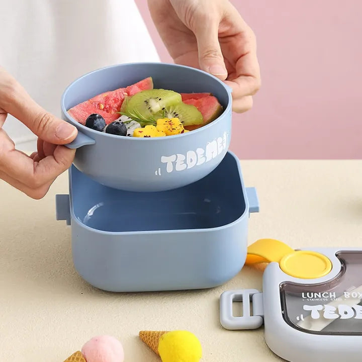 750ml Plastic Lunch Box With Food Scissor & Spoon - Blue