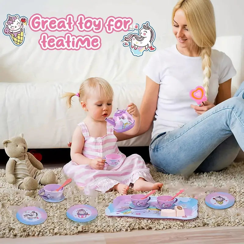 18Pcs Unicorn Metal Tea Set For Kids