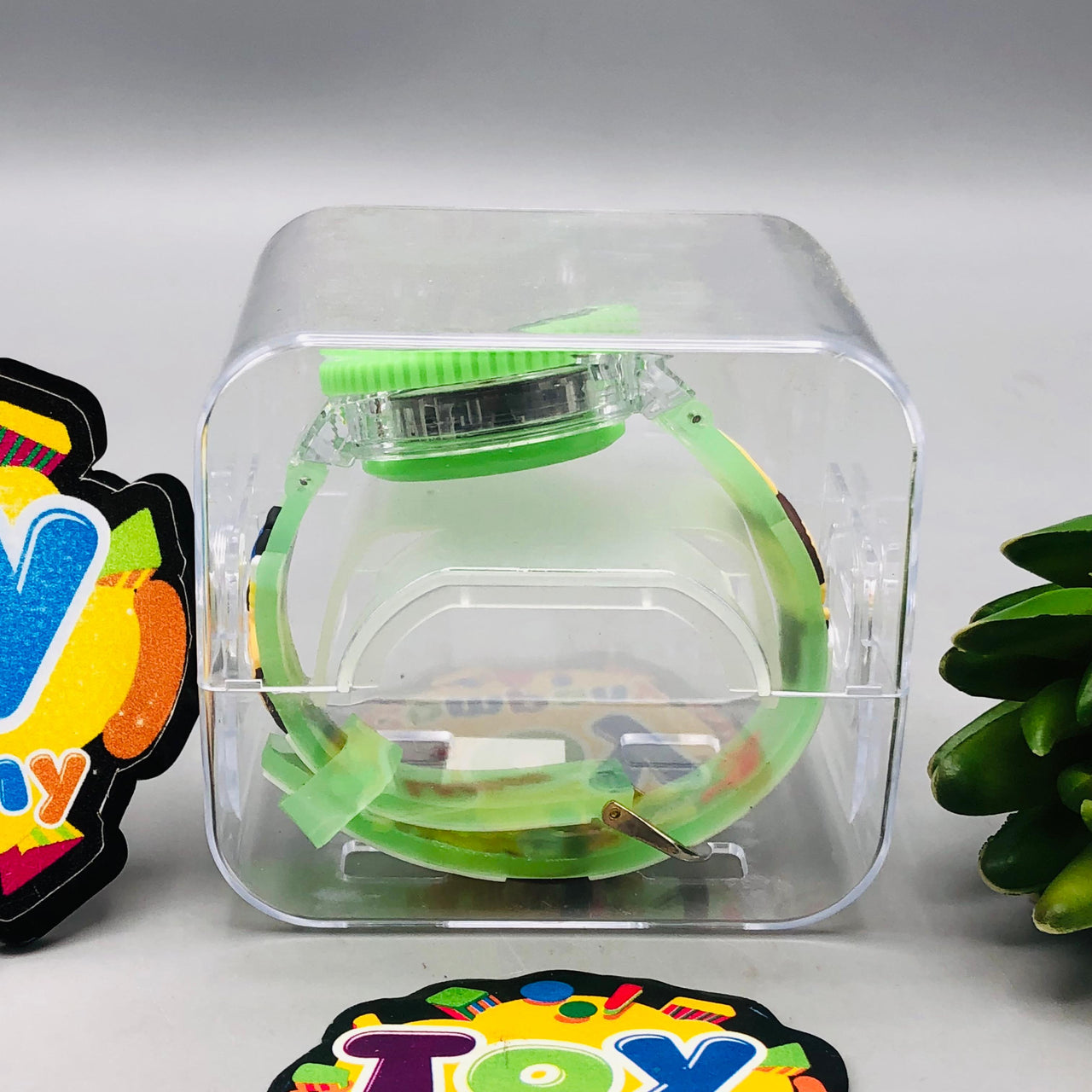 Labubu Themed Lighting Watch With Acrylic Box - Green
