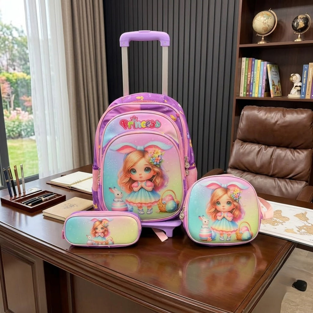 Premium Princess Hard Shell Trolley School Bag Set