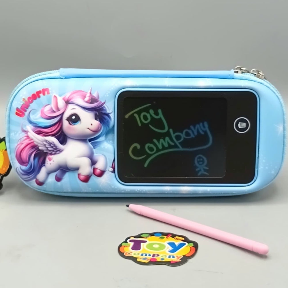 Unicorn Themed Kids Pencil Pouch With LCD Writing Tablet