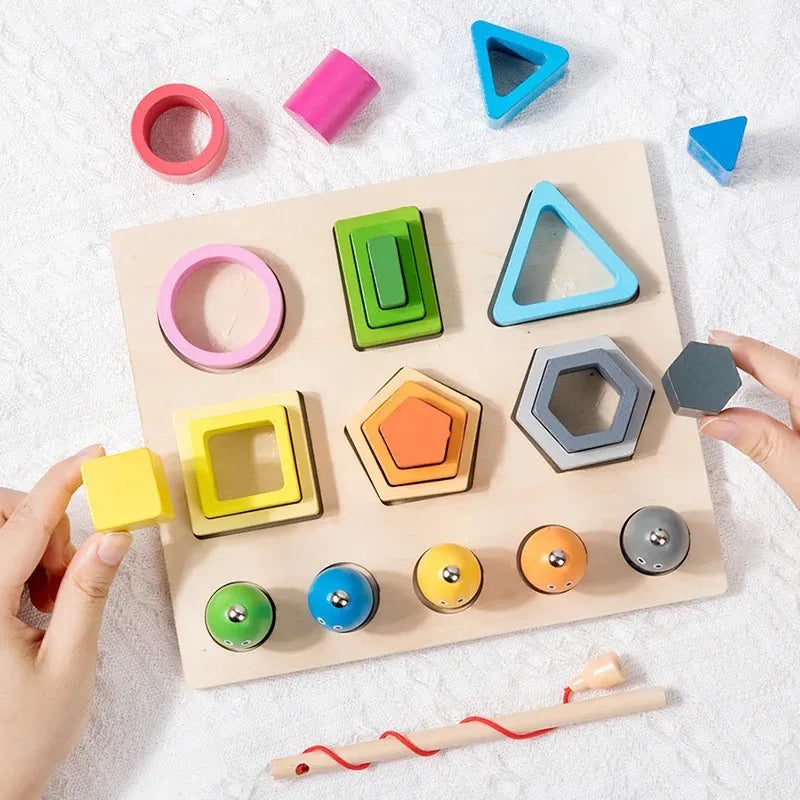 2in1 Wooden Color Sleeve Fishing Game